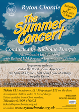 Ryton Chorale Summer Concert 18 July 23 in Tickhill